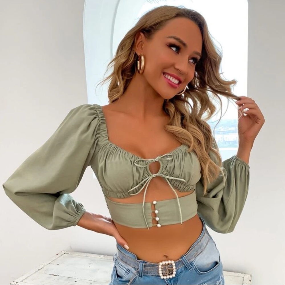Tie front shirred back top